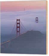 Sunset At Golden Gate Bridge Wood Print
