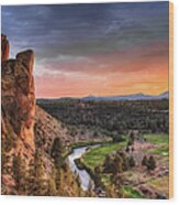 Sunset At Smith Rock State Park In Wood Print