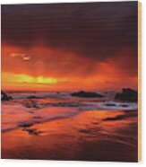 Sunset At Widemouth Bay, Cornwall. Wood Print