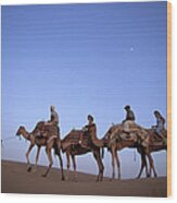 Sunset Camel Ride, Al Maha Desert Wood Print