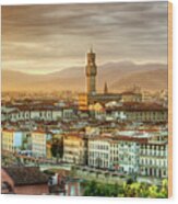 Sunset In Florence Triptych 2 - Palazzo Vecchio Wood Print