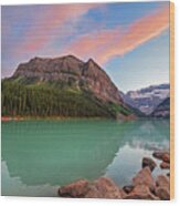 Sunset In Lake Louise Banff National Park Wood Print