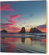 Sunset On Bandon Beach Wood Print