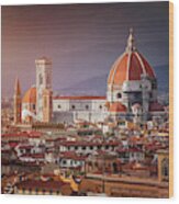 Sunset Over Florence Duomo Italy Wood Print