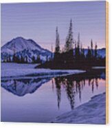 Mount Rainier Sunset Reflections Wood Print