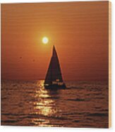 Sunset Sail Wood Print