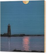 Supermoon Rises Over Whaleback A Maine Lighthouse-digital Art Wood Print