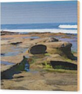 Surfer At La Jolla Beach Wood Print