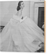 Suzy Parker Wearing A White Tulle Gown Wood Print