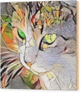 Sweet Orangish Stained Glass Cat Wood Print