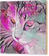 Sweet Pink Stained Glass Cat Wood Print