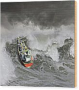 Tanker In Ocean Storm Wood Print
