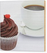 Tempting Chocolate Cupcake Snack With Wood Print