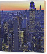 Terminal Tower And Lower Manhattan Nyc At Dusk Wood Print