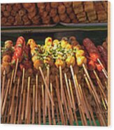 Thailand Skewers Of Grilled Meats Wood Print