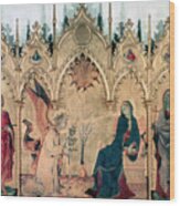 The Annunciation And Two Saints, 1333 Wood Print