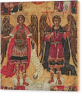 The Archangels Michael And Gabriel With Scenes, 17th Century Wood Print