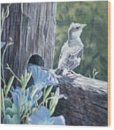 The Fledgling - Young Mockingbird Wood Print