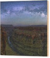 The Grand Canyon Under The Night Sky Wood Print