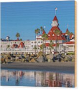 The Hotel Del Coronado Beach Reflection San Diego Wood Print