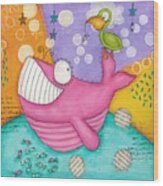 The Joyful Pink Whale Wood Print