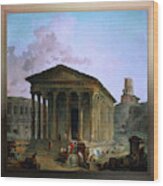 The Maison Caree The Arenas And The Magne Tower In Nimes By Hubert Robert Wood Print