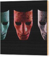 Three Textured Ai Robotic Face Masks Wood Print