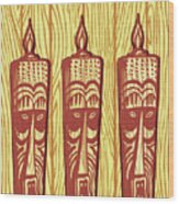 Three Tiki Figures Wood Print