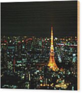 Tokyo Tower At Night Wood Print