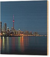 Toronto Skyline At Night Wood Print