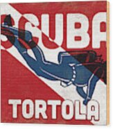 Tortola Scuba Diver - Blue Retro Wood Print