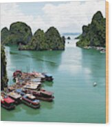 Tourist Boats, Halong Bay, Vietnam Wood Print