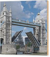 Tower Bridge Lifting To Let Through A Wood Print