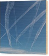 Traces From Airplanes In The Sky Wood Print