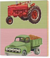 Tractor And Pickup Truck Wood Print