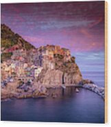 Tramonto Sunset In Manarola Wood Print