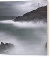 Trevose Lighthouse In A Storm, Trevose Wood Print