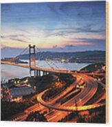 Tsing Ma Bridge In Sunset Wood Print