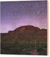 Tucson Mountains Star Trails Wood Print