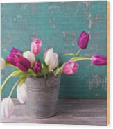 Tulips In A Pail Wood Print