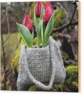 Tulips In Crocheted And Felted Bag Wood Print