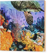 Turtle At The Reef Deep Colors Wood Print