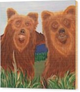 Two Bears In A Meadow Wood Print