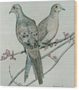Two Birds On Branch Wood Print