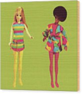 Two Fashion Dolls Wearing Miniskirts Wood Print