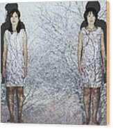 Two Females Standing In Front Of Trees Wood Print