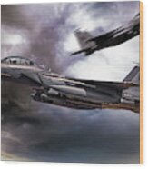 Two F-15e Strike Eagle Passing In Storm Clouds Wood Print