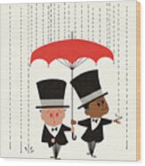 Two Gentlemen Under An Umbrella Wood Print