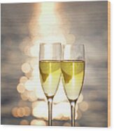 Two Glasses Of Champagne At Sunset Wood Print