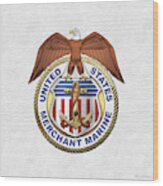 U. S.  Merchant Marine -  U S M M  Emblem Over White Leather Wood Print